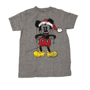 Disney Mickey Mouse Santa gray t shirt. Size Small.